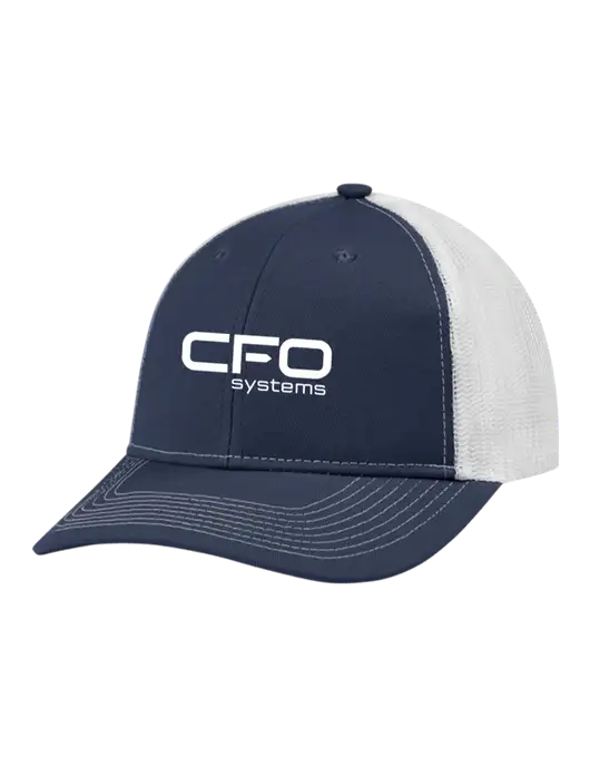 Snapback Ponytail Trucker Cap Navy w/White Mesh w/CFO Systems Logo