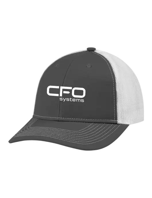 Snapback Ponytail Trucker Cap Dark Grey w/White Mesh w/CFO Systems Logo
