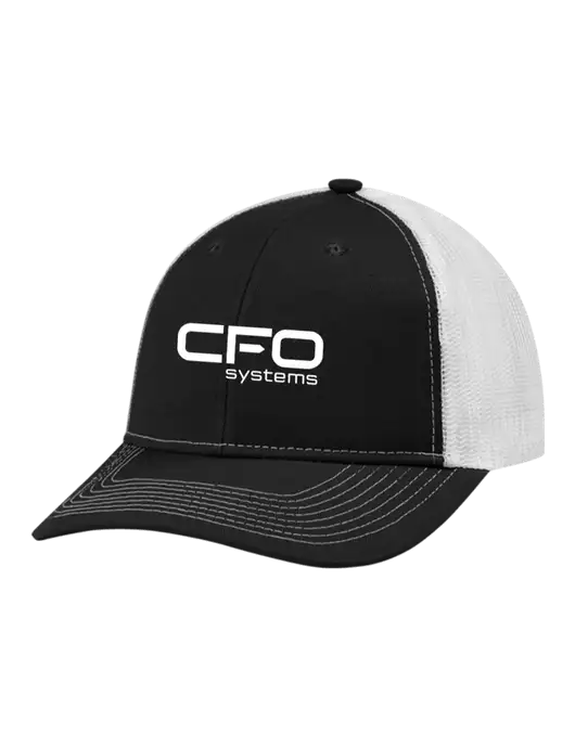 Snapback Ponytail Trucker Cap Black w/White Mesh w/CFO Systems Logo