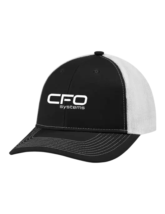 Snapback Ponytail Trucker Cap Black w/White Mesh w/CFO Systems Logo