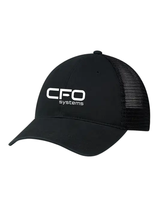 Richardson 111 Garment Washed Trucker Cap Black w/Black Mesh w/CFO Systems Logo