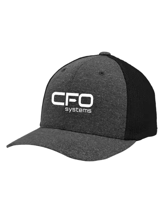 Flexfit Black/Dark Charcoal Heather Melange Mesh Back Trucker Cap w/CFO Systems Logo