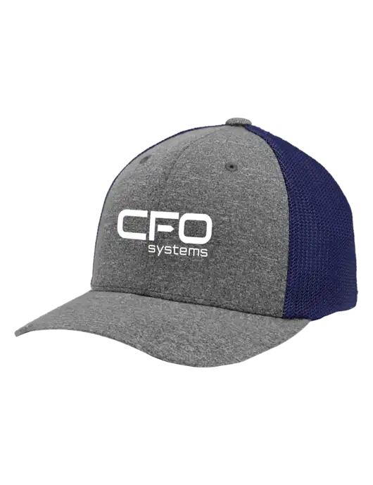 Flexfit Navy/Medium Grey Heather Melange Mesh Back Trucker Cap w/CFO Systems Logo