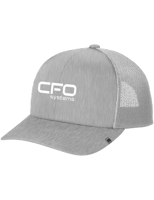 TravisMathew Light Medium Grey Heather Cruz Trucker Cap w/CFO Systems Logo