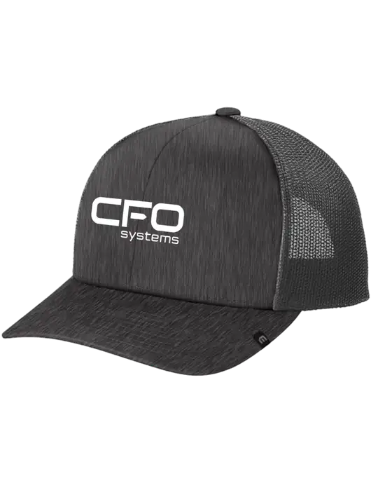 TravisMathew Very Dark Grey Heather Cruz Trucker Cap w/CFO Systems Logo
