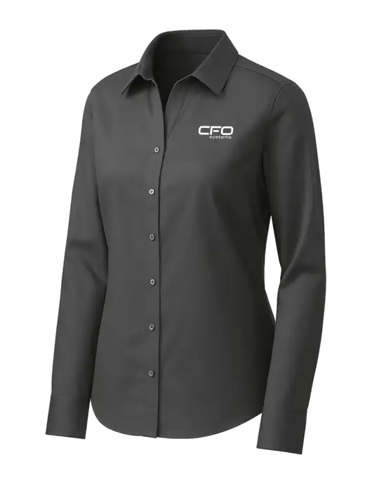 Brooks Brothers Womens Dark Grey Wrinkle-Free Stretch Pinpoint Shirt w/CFO Systems Logo