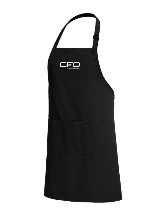 Easy Care Extra Long Bib Black Apron with Stain Release w/CFO Systems Logo