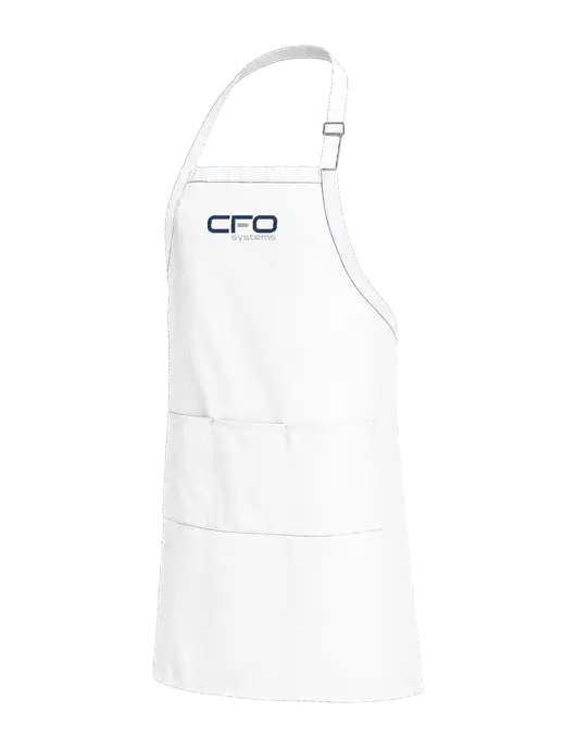 Easy Care Extra Long Bib White Apron with Stain Release w/CFO Systems Logo