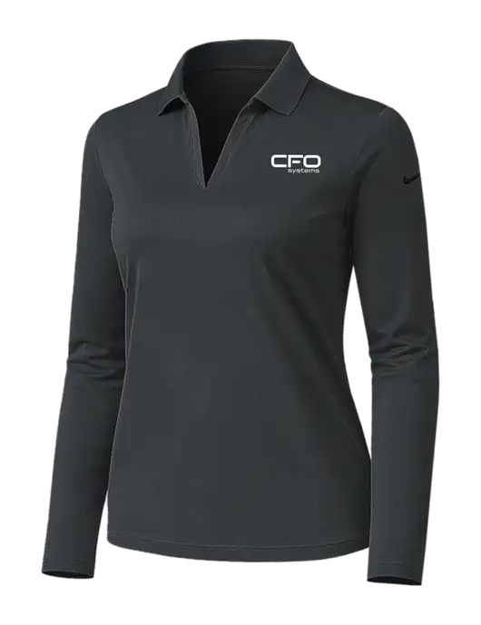 Nike Womens Dark Grey Dri-FIT Micro Pique 2.0 Long Sleeve Polo w/CFO Systems Logo