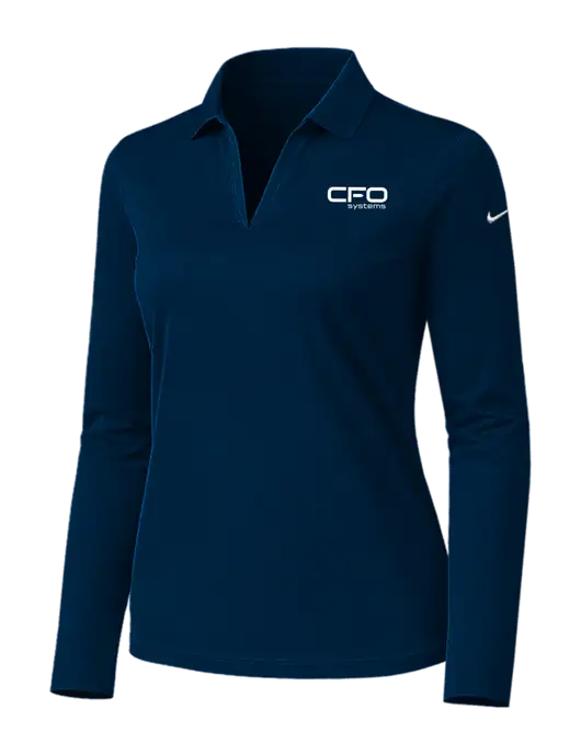 Nike Womens Navy Dri-FIT Micro Pique 2.0 Long Sleeve Polo w/CFO Systems Logo