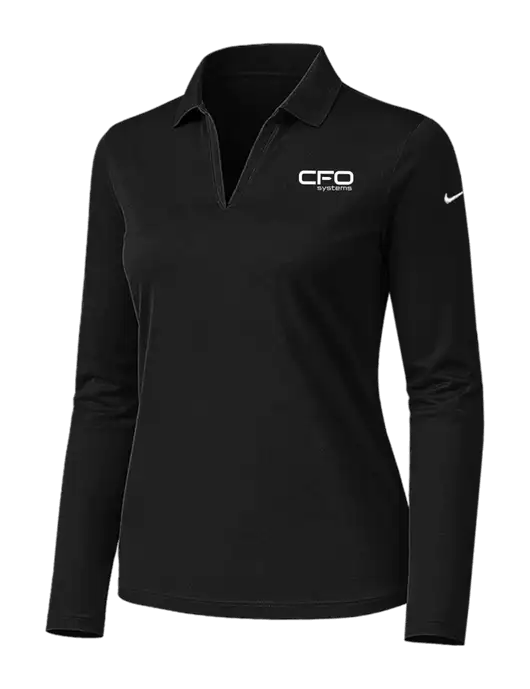 Nike Womens Black Dri-FIT Micro Pique 2.0 Long Sleeve Polo w/CFO Systems Logo