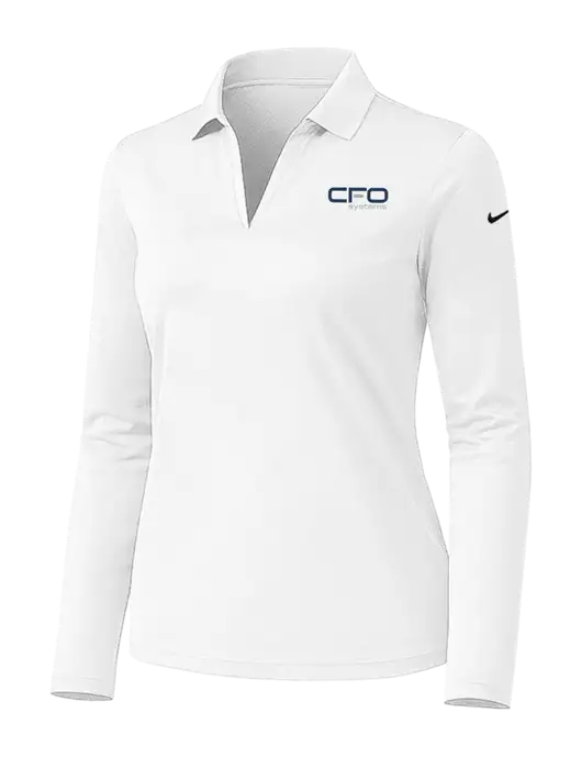 Nike Womens White Dri-FIT Micro Pique 2.0 Long Sleeve Polo w/CFO Systems Logo