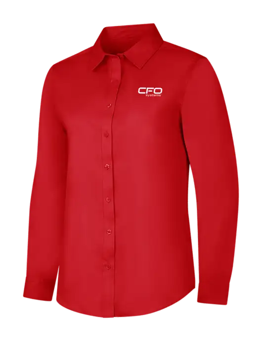 Red Womens Long Sleeve Superpro React Twill Shirt w/CFO Systems Logo