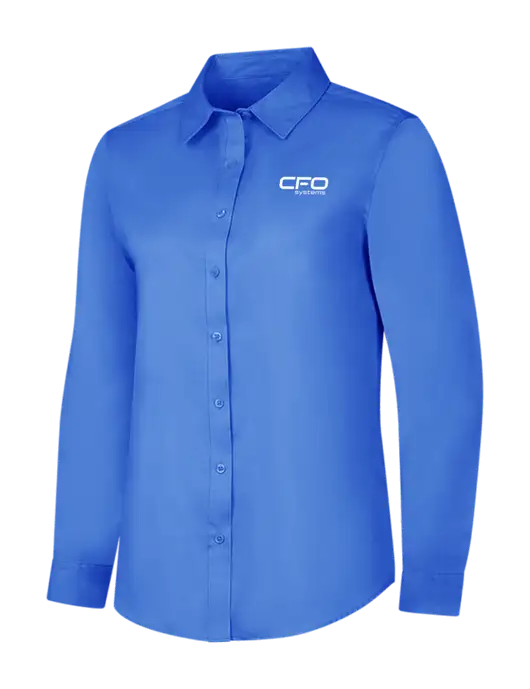 Dark Carolina Blue Womens Long Sleeve Superpro React Twill Shirt w/CFO Systems Logo