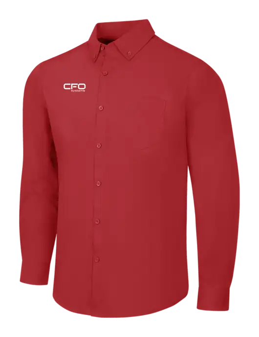 Red Long Sleeve Carefree Poplin Shirt w/CFO Systems Logo