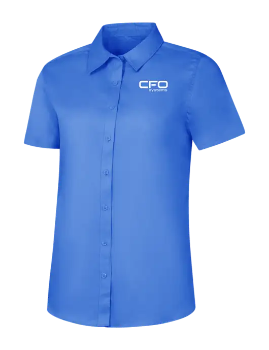Womens Dark Carolina Blue Short Sleeve Superpro React Twill Shirt w/CFO Systems Logo