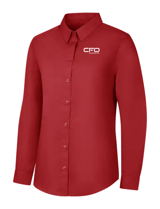 Womens Rich Red  Long Sleeve Carefree Poplin Shirt w/CFO Systems Logo