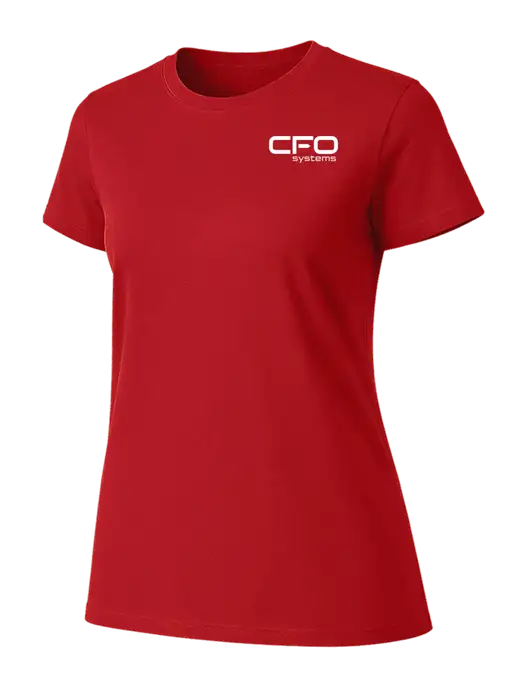 Womens Ring Spun Bright Red 4.5 oz T-Shirt w/CFO Systems Logo