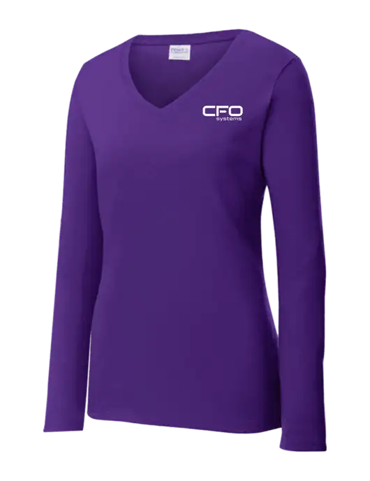 Womens  V-Neck Ring Spun Purple 4.5 oz Long Sleeve T-Shirt w/CFO Systems Logo