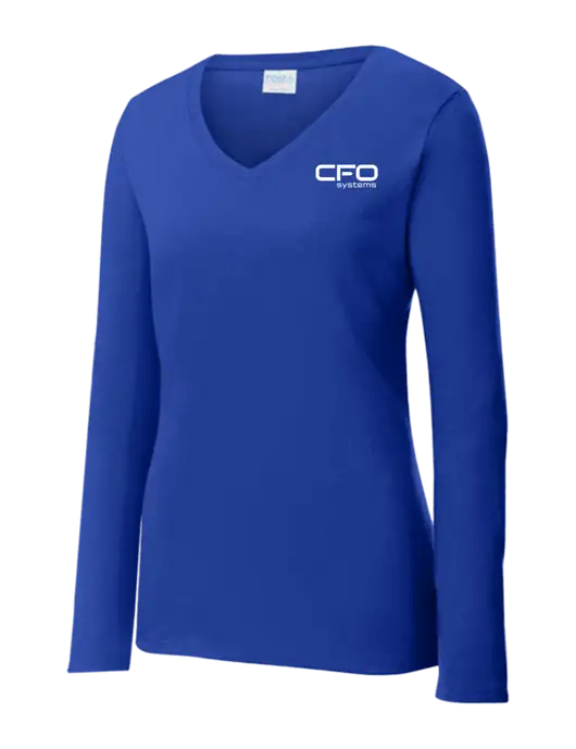 Womens  V-Neck Ring Spun Royal 4.5 oz Long Sleeve T-Shirt w/CFO Systems Logo