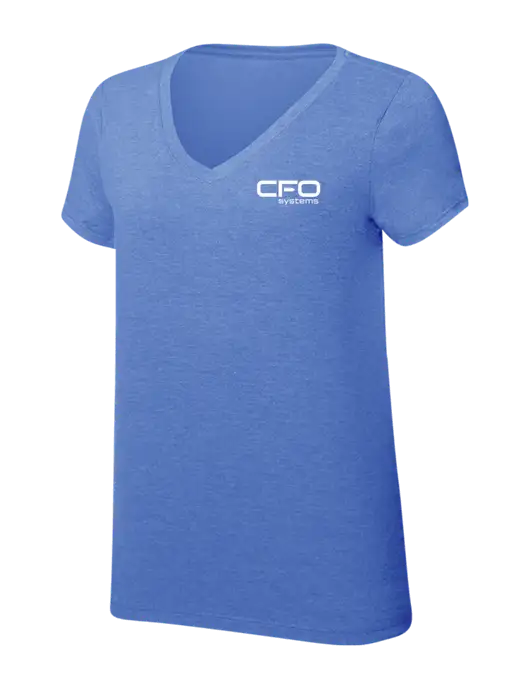 Womens Simply Soft V-Neck Royal Frost 4.5oz  Poly/Combed Ring Spun Cotton T-Shirt w/CFO Systems Logo