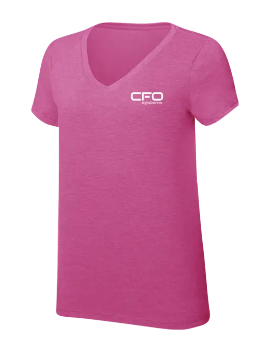 Womens Simply Soft V-Neck Fuschia Frost 4.5oz  Poly/Combed Ring Spun Cotton T-Shirt w/CFO Systems Logo