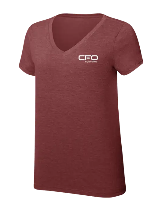 Womens Simply Soft V-Neck Maroon Frost 4.5oz  Poly/Combed Ring Spun Cotton T-Shirt w/CFO Systems Logo
