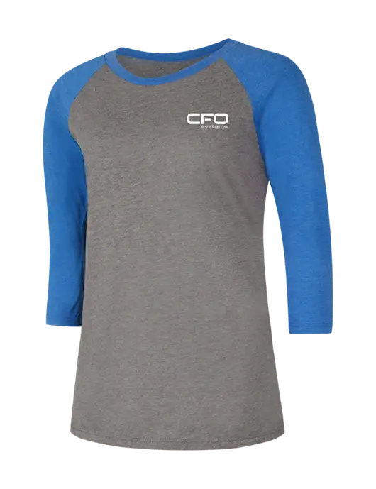 Womens Simply Soft 3/4 Sleeve Royal Frost/Grey Ring Spun Cotton T-Shirt w/CFO Systems Logo