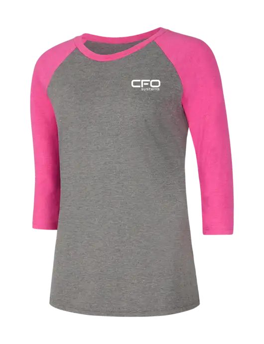 Womens Simply Soft 3/4 Sleeve Fuchsia Frost/Grey Frost Ring Spun Cotton T-Shirt w/CFO Systems Logo