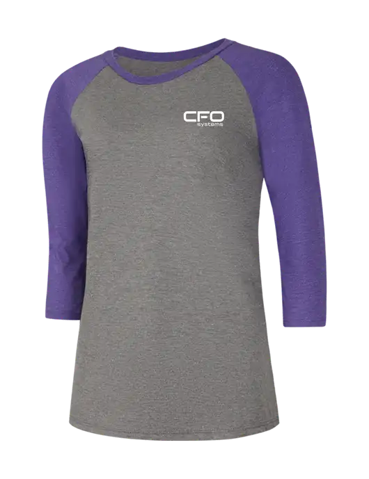 Womens Simply Soft 3/4 Sleeve Purple Frost/Grey Frost Ring Spun Cotton T-Shirt w/CFO Systems Logo