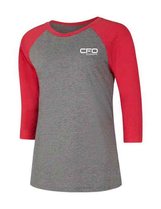 Womens Simply Soft 3/4 Sleeve Red Frost/Grey Frost Ring Spun Cotton T-Shirt w/CFO Systems Logo
