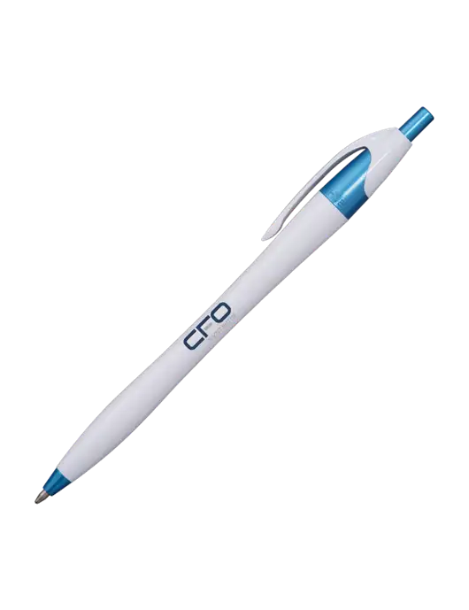 Novella White/Blue Shimmer Pen - Blue Ink w/CFO Systems Logo