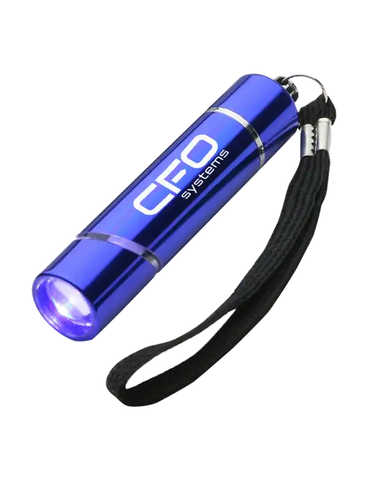 Blue Aluminum Scope LED Flashlight w/CFO Systems Logo