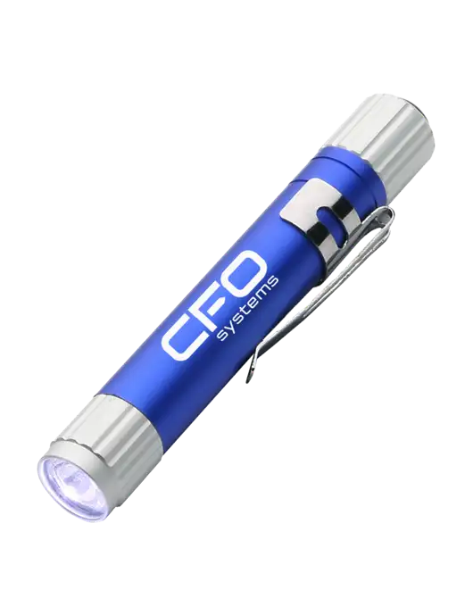 Blue Aluminum LED Penlight w/CFO Systems Logo