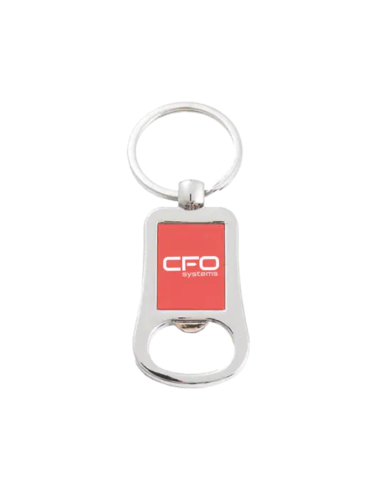 Silver & Red Bottle Opener Keychain w/CFO Systems Logo