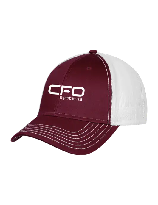 Maroon/Maroon/White Mesh Trucker Cap Snap Back w/CFO Systems Logo