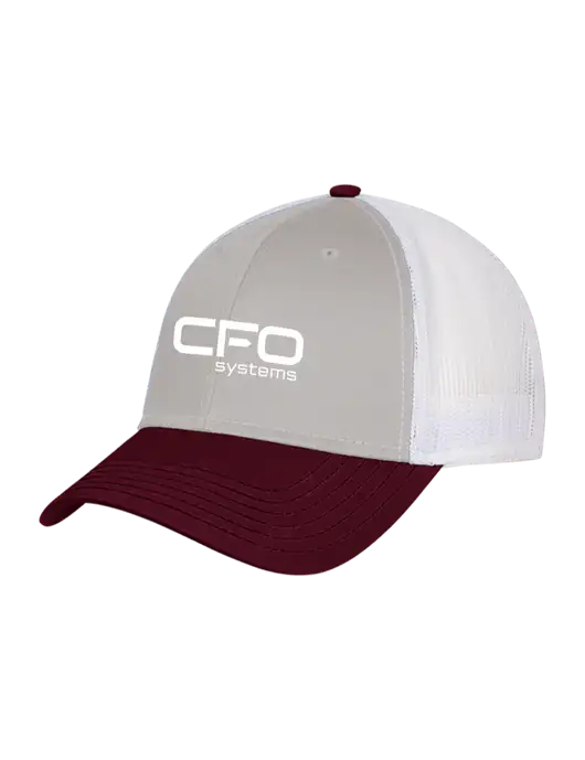 Maroon/Heather Grey/White Mesh Trucker Cap Snap Back w/CFO Systems Logo