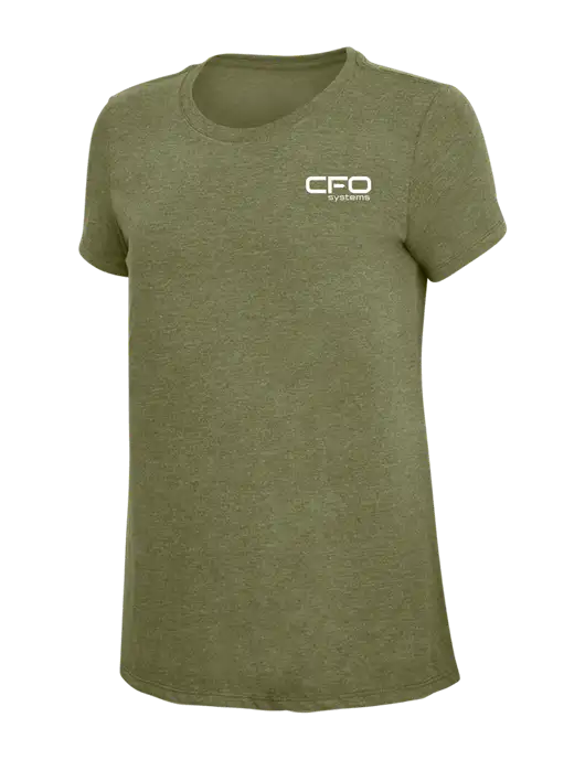 Womens Simply Soft Military Green Frost 4.5oz Poly/Combed Ring Spun Cotton T-Shirt
 w/CFO Systems Logo