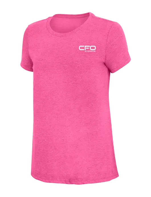 Womens Simply Soft Fuchsia Frost 4.5oz Poly/Combed Ring Spun Cotton T-Shirt w/CFO Systems Logo