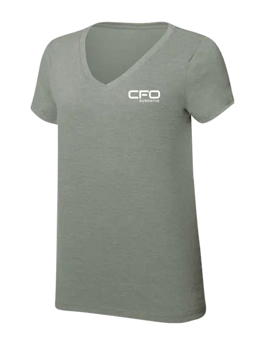 Womens Simply Soft V-Neck Heather Sage 4.5oz  Poly/Combed Ring Spun Cotton T-Shirt w/CFO Systems Logo