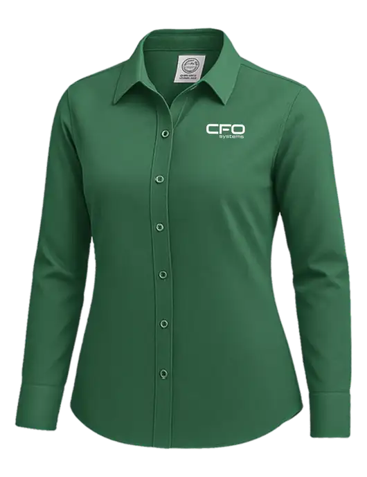 Brooks Brothers Womens Medium Green Wrinkle-Free Stretch Nailhead Shirt w/CFO Systems Logo