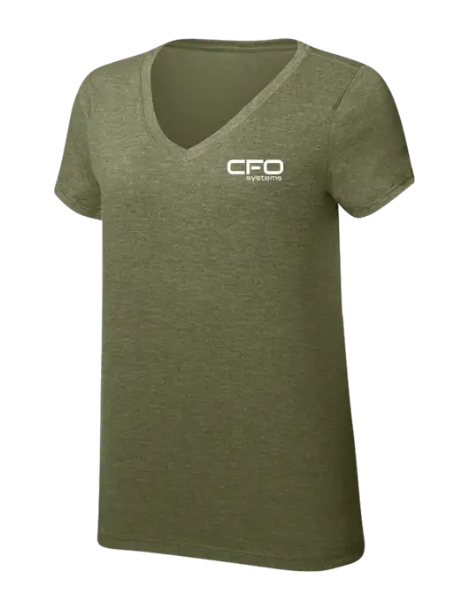 Womens Simply Soft V-Neck Military Green Frost 4.5oz  Poly/Combed Ring Spun Cotton T-Shirt w/CFO Systems Logo