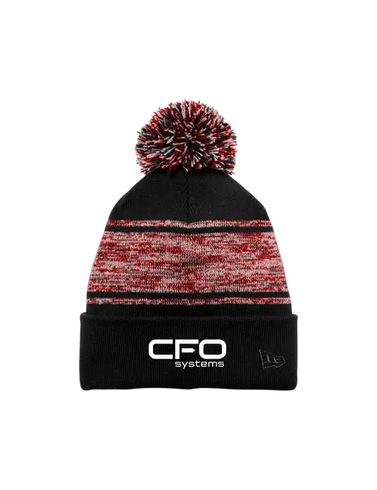 New Era Black/Red Knit Chilled Pom Beanie w/CFO Systems Logo
