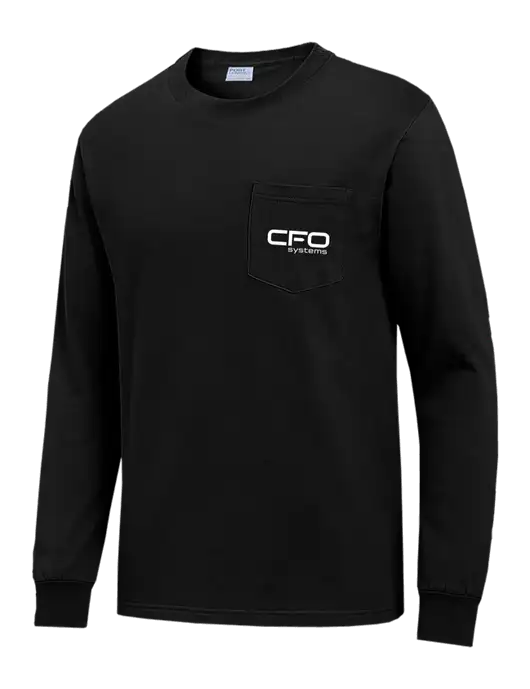 Black Long Sleeve Heavyweight 6.1 oz Pocket T-Shirt w/CFO Systems Logo