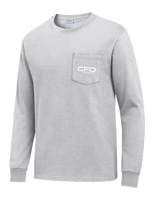 Light Grey Heather Long Sleeve Heavyweight 6.1 oz Pocket T-Shirt w/CFO Systems Logo