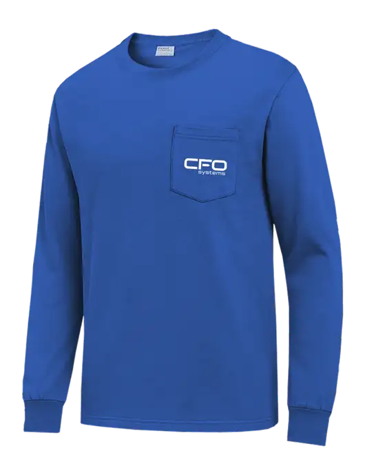 Royal Blue Long Sleeve Heavyweight 6.1 oz Pocket T-Shirt w/CFO Systems Logo