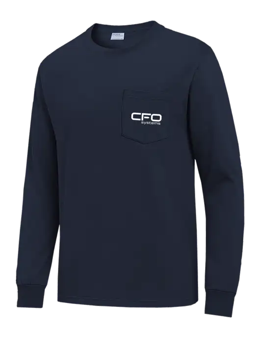 Navy Long Sleeve Heavyweight 6.1 oz Pocket T-Shirt w/CFO Systems Logo