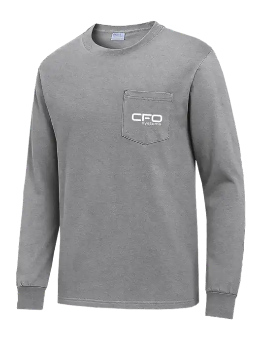 Medium Grey Heather Long Sleeve Heavyweight 6.1 oz Pocket T-Shirt w/CFO Systems Logo
