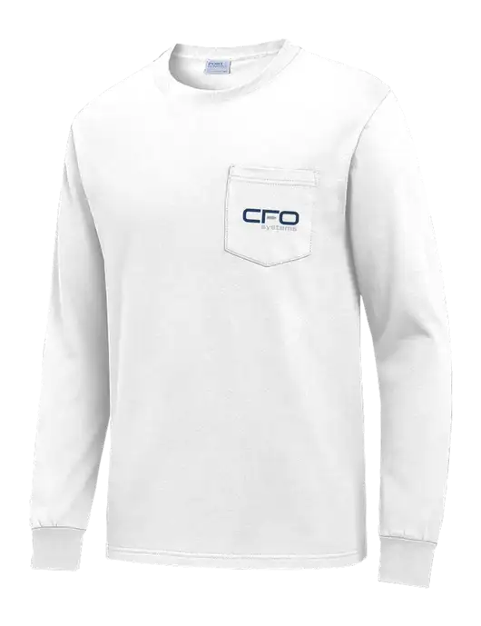 White Long Sleeve Heavyweight 6.1 oz Pocket T-Shirt w/CFO Systems Logo