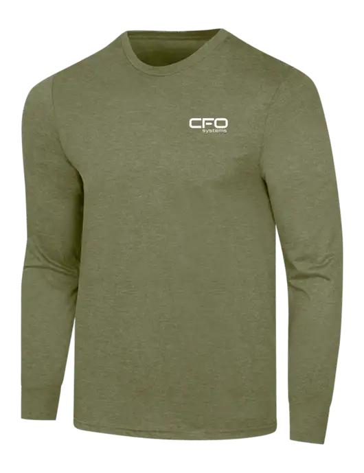 Simply Soft Long Sleeve Military Green Frost 4.5 oz, Poly/Combed Ring Spun Cotton T-Shirt w/CFO Systems Logo
